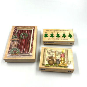 Stampabilities Christmas Tale Joy Hope Peace W Trees Door W Sleigh Rubber Stamps